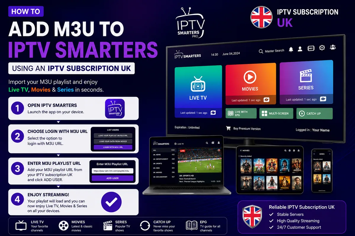M3U IPTV playlist streaming with VLC Media Player on Windows laptop