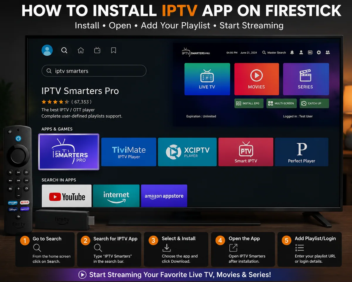Installing IPTV app on Firestick device for internet TV streaming