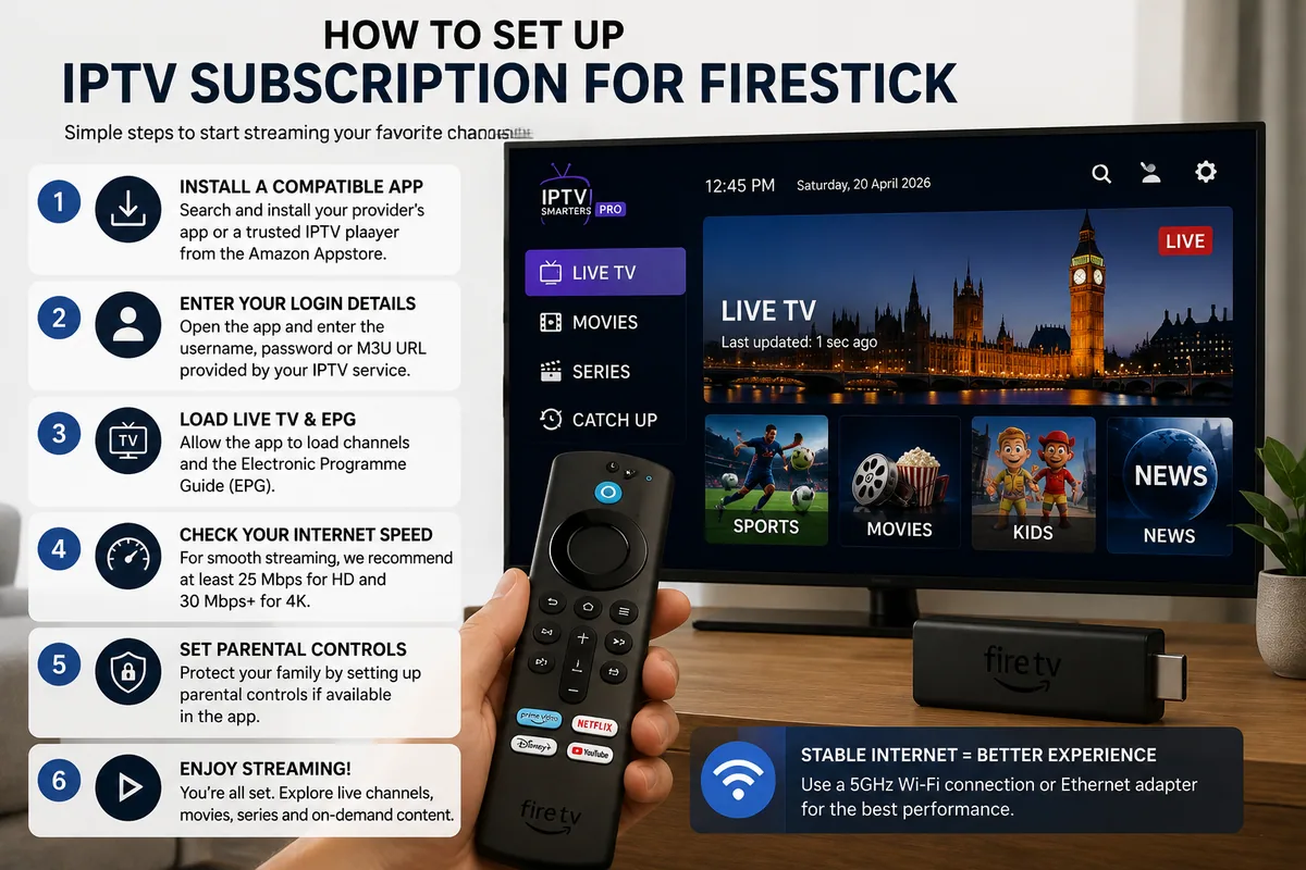 Setting up an IPTV Firestick subscription using a remote and smart TV