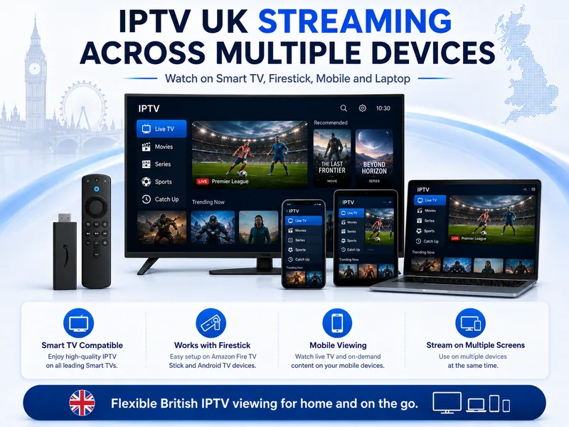 IPTV UK streaming on Smart TV Firestick and smartphone