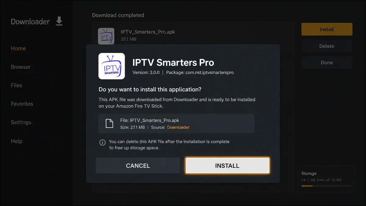 IPTV Smarters Pro installation screen on Amazon Firestick