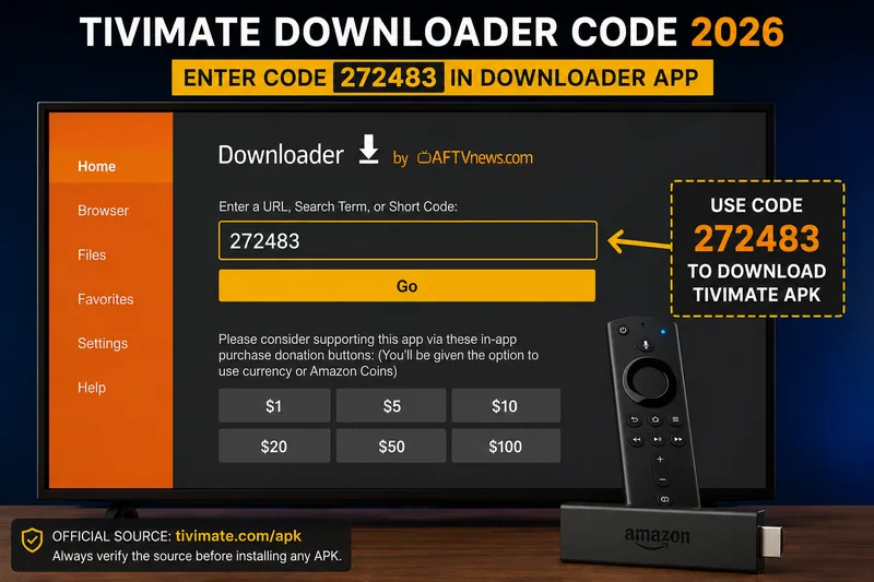 TiviMate Downloader Code 2026 entered in Downloader app on Firestick