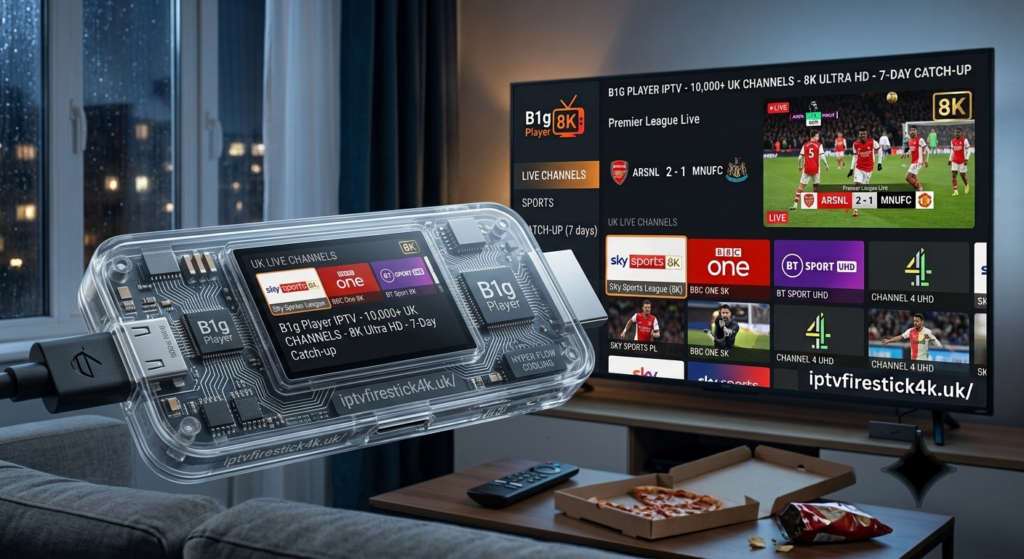 B1g Player IPTV app for Firestick streaming UK live channels including Sky Sports and BBC in 4K
