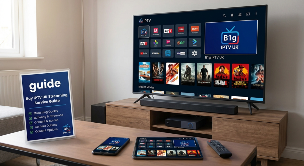 Buy IPTV UK guide with B1g IPTV streaming on smart TV and digital devices