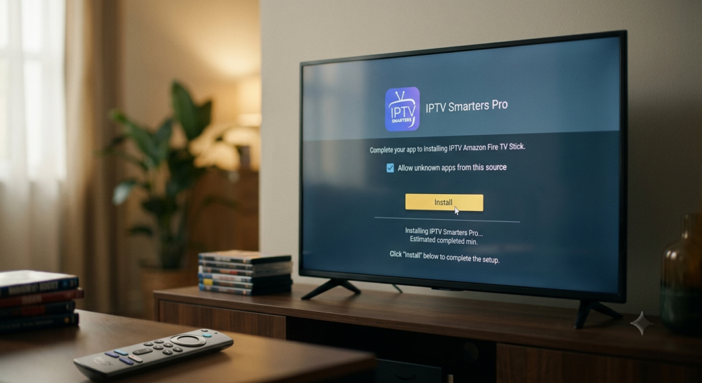 IPTV Smarters Pro installation screen on Amazon Fire TV Stick